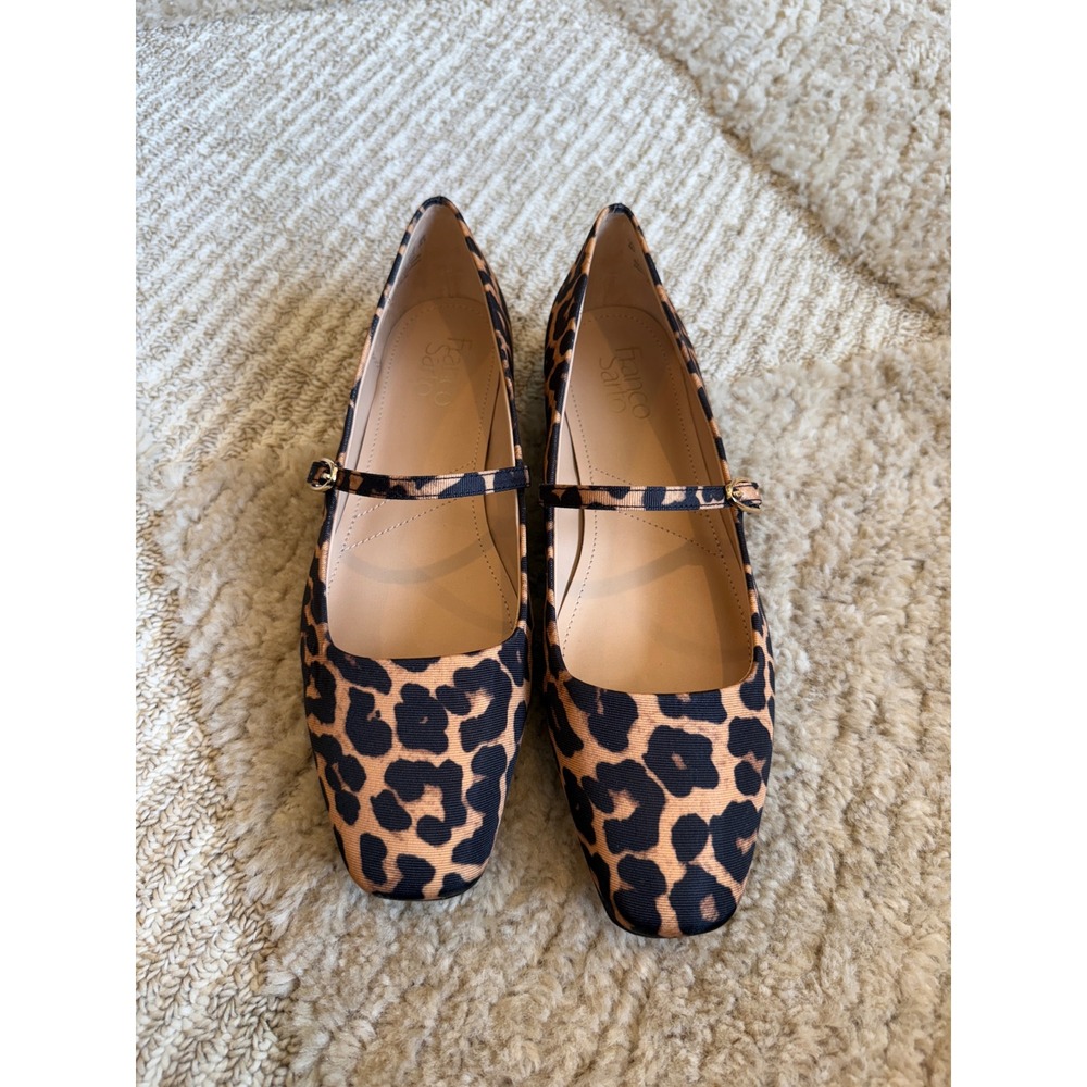Franco Sarto Leopard Print Mary Jane Flats‎ Square Toe Buckle Strap Shoes Size 8